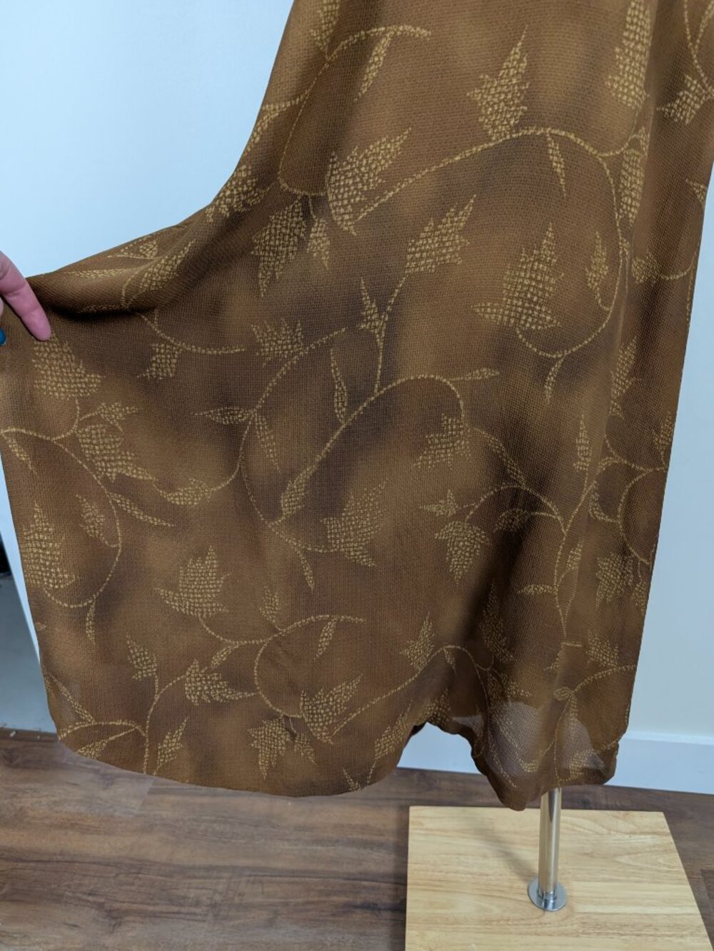 Jones New York 100% Silk Floral Midi Skirt Brown Size 14 - Picture 9 of 13